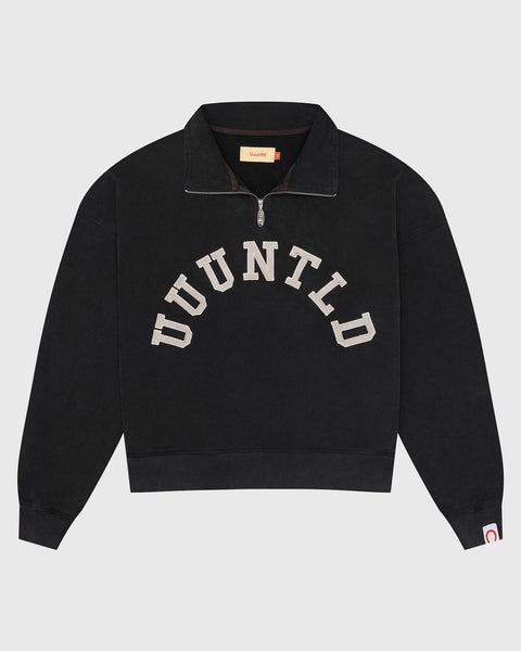 【DUNST】LEATHER LOGO HALF ZIP-UP SWEATSHIRT★送料・関税込 Dunst ♥ UNISEX LEATHER LOGO HALF ZIP-UP SWEATSHIRT