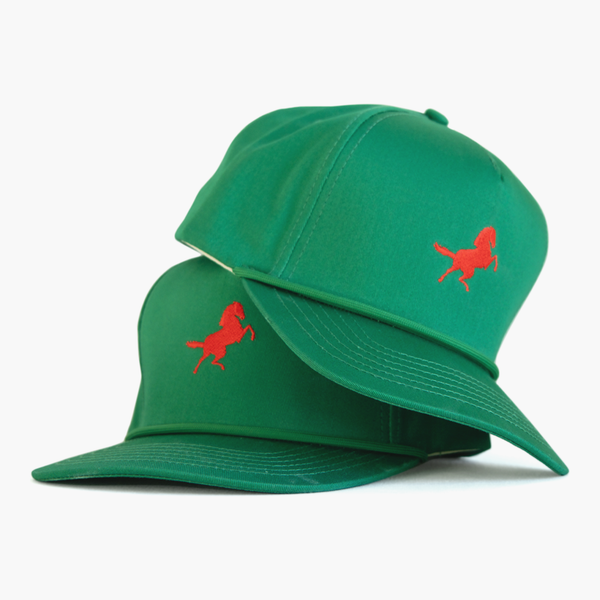 White polo hat 2024 with red horse